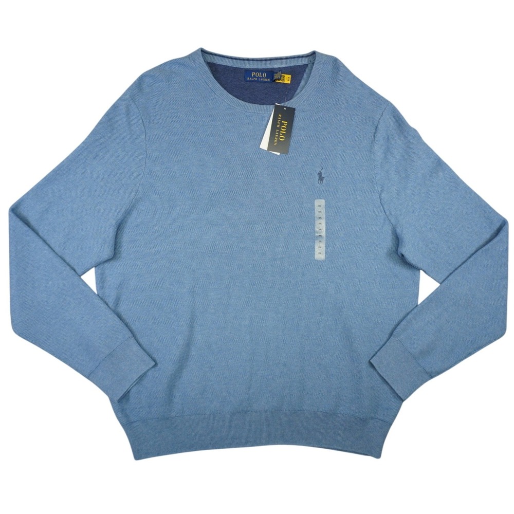 NEW Polo Ralph Lauren Men's Blue Waffle Knit Crewneck Pullover Sweater XXL Pony